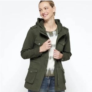 Market & Spruce Kathleen Cargo Jacket, Medium, Olive Green, Hooded, Pockets